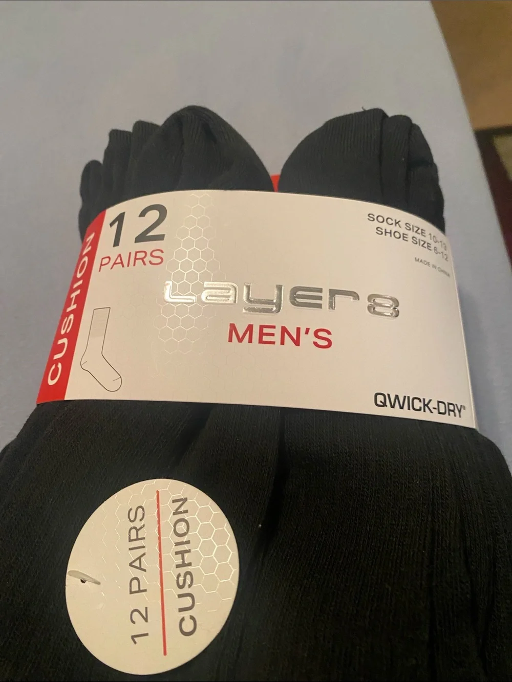 Layer 8 Men's Black Cushioned Qwick-Dry Socks - Pack